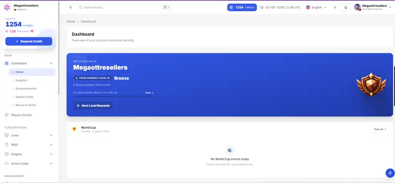 Mega OTT reseller main dashboard